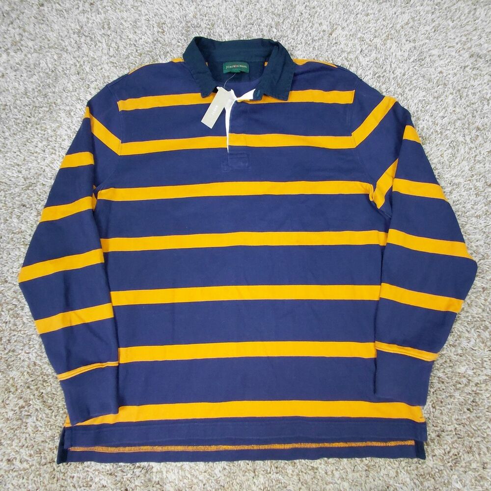 NEW J Crew Oarsman Rugby Shirt Mens XL Navy Orange Striped Long Sleeve Polo